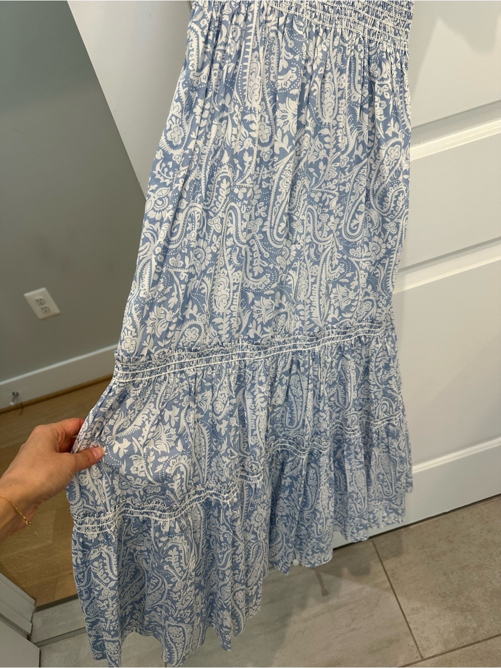 OPT Smocked Square Neck Midi Dress in Light Blue Paisley - Picture 3 of 3